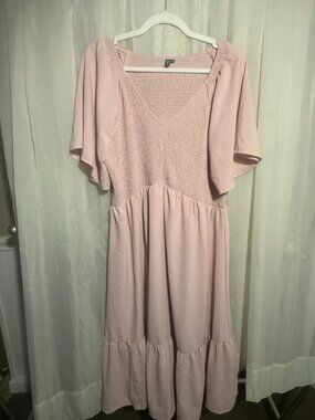 Zattcas Blush Pink Smocked Tiered Midi Dress XXL